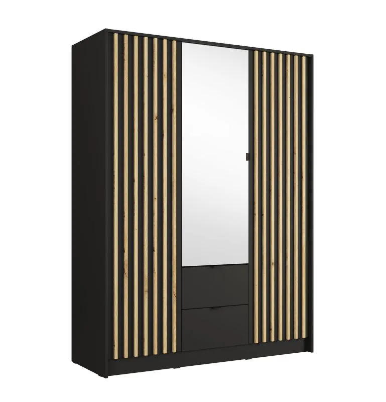 Armadio ad ante battenti "Iraklio" 04, maniglie: metallo, con specchio, 2 cassetti, 10 scomparti, 1 barra appendiabiti, 150,8 x 54,5 x 200,5 cm