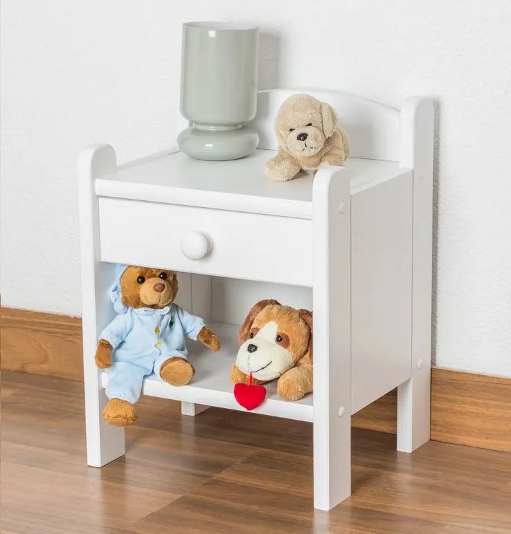 Comodino in pino massello laccato bianco "Junco 132" | 45 x 34 x 29 cm | Design moderno