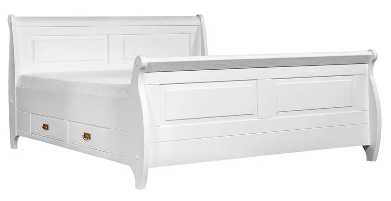 Letto matrimoniale Jabron 07 | Pino massiccio laccato bianco | 160 x 200 cm | 4 cassetti | Design country