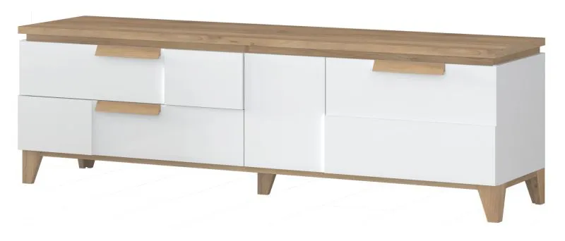 Mobile porta TV Safotu 01 | Bianco lucido e noce | 56 x 180 x 46 cm | Design moderno e funzionalità