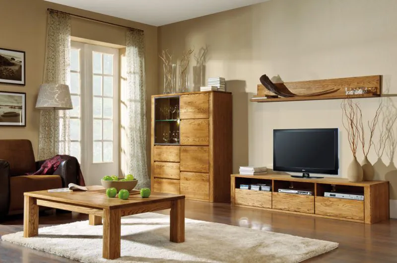 Soggiorno 4 pezzi Jussara | Rovere parzialmente massello ambra | Design moderno | Massima funzionalità