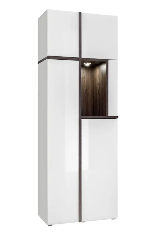 Vetrina alta 195x70x40 cm bianco lucido/grigio | 10 scomparti | Apertura push-to-open | Design moderno