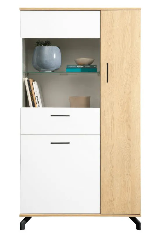 Vetrina "Riemst" 05 | Rovere e bianco | 164 x 90 x 40 cm | Design moderno e resistente