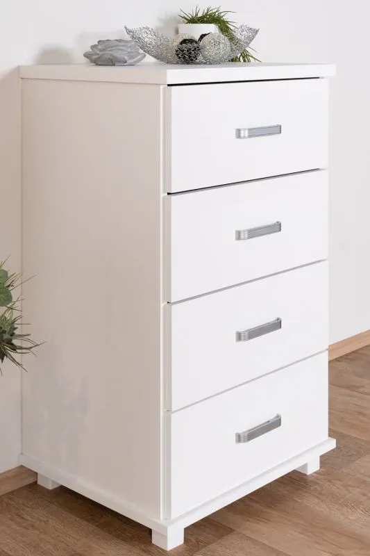Cassettiera 4 cassetti in pino massiccio bianco Columba 19 | 101 x 60 x 50 cm | Moderna e resistente