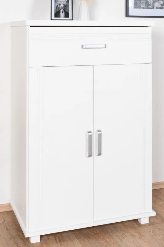 Cassettiera in legno di pino massiccio bianco Columba 02 | 1 cassetto, 3 scomparti | 123 x 80 x 50 cm | Montaggio rapido