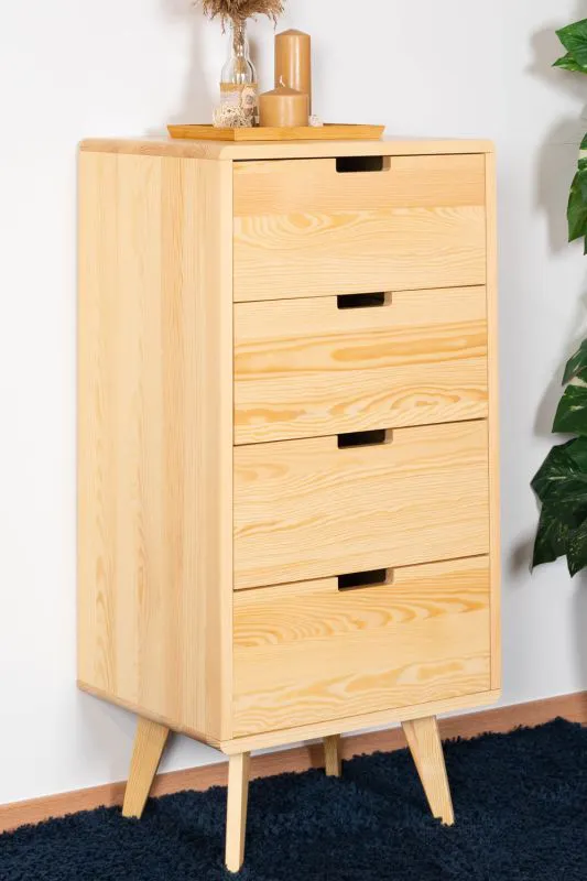 Cassettiera Aurornis 29 in pino massiccio naturale | 4 cassetti | 104 x 50 x 40 cm | Design moderno