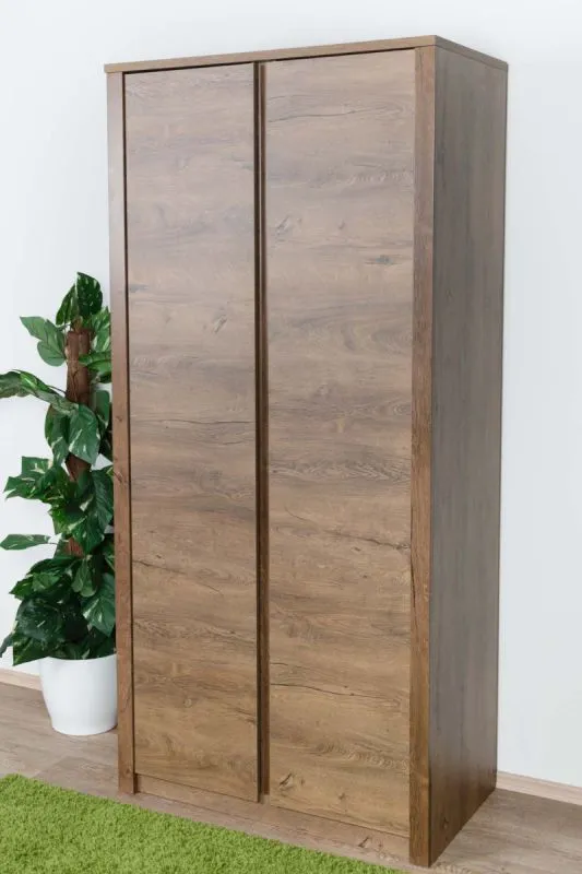 Armadio ante battenti Selun 05 | Rovere marrone scuro | 197 x 90 x 53 cm | Design moderno senza maniglie