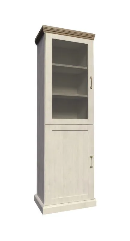 Vetrina alta Badile 10 | Pino bianco e marrone | 187 x 57 x 39 cm | Stile country raffinato