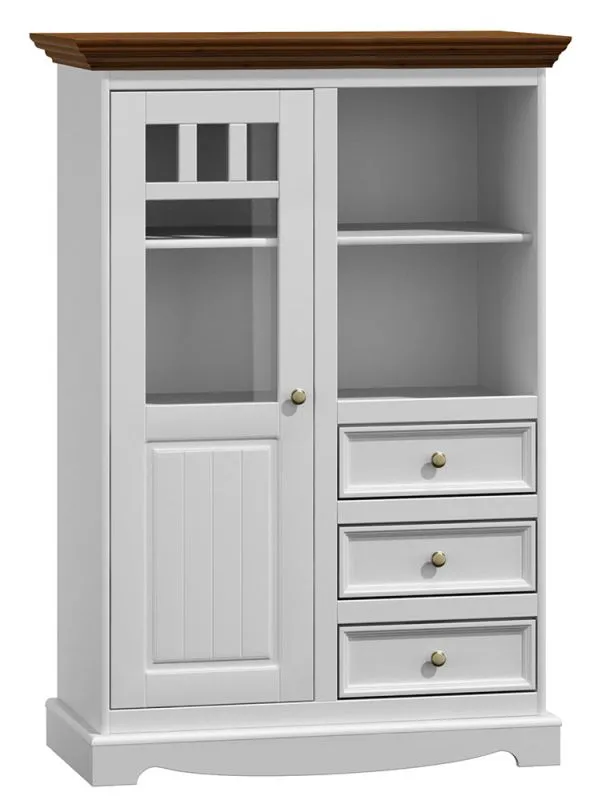 Vetrinetta Gyronde 17 in pino massiccio | Bianco e noce | 130 x 90 x 45 cm | Stile country-provenzale