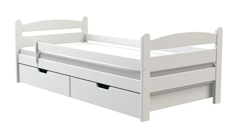 Letto bambini Milo 36 bianco | 2 cassetti | Rete a doghe | Pino massiccio | 90 x 200 cm | Montaggio facile