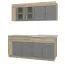 Cucina "Pici" 02, grigio rovere / grafite, 2 pensili con ante in vetro, bordi in ABS, lunghezza 180 cm