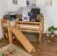 Letto a soppalco Samuel 90 x 200 cm | Faggio massiccio naturale | Scivolo incluso | Rete a doghe avvolgibile