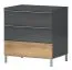Comodino Vaitele 30 antracite lucido e noce | 3 cassetti soft close | 59 x 56 x 41 cm