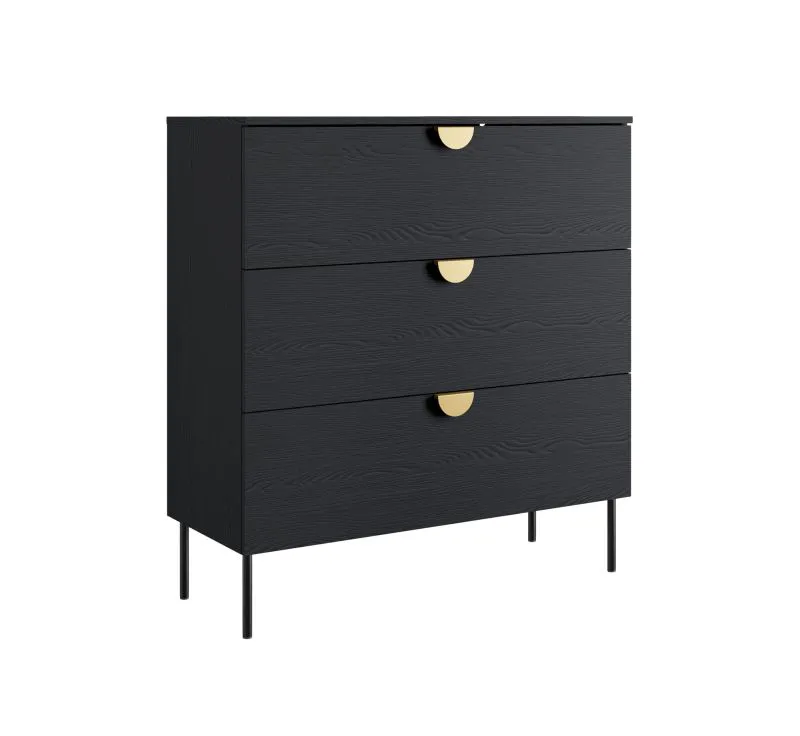 Cassettiera Amfipoli 10 nero texture legno | 3 cassetti Soft-Close | Maniglie e gambe in metallo | 100,5 x 100 x 40 cm