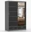 Armadio scorrevole Lusatian 12 | Specchio frontale | 2 ante | 6 scomparti | 2 cassetti | Grigio/Nero | 218 x 150 x 61 cm