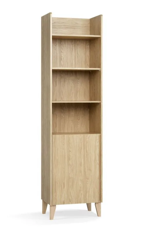 Scaffale Mirinay 07 color rovere | 1 anta con sistema Soft-Close | 5 scomparti | 54,5 x 38 x 204 cm