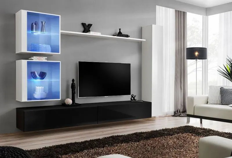 Pensile Balestrand 277 | Bianco/Nero | 180 x 280 x 40 cm | Apertura a pressione | Illuminazione LED