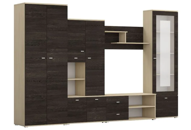 Parete attrezzata Mourne 03 | Rovere Canterbury e frassino | 6 ante | 201 x 370 x 51 cm | Design moderno