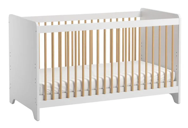 Lettino per bambini Majvi 04 | Bianco/Rovere | 70 x 140 cm | Design moderno | Rete regolabile