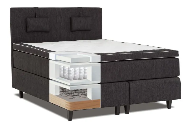 Letto boxspring TAKA 140 x 200 cm | Base a molle Bonnell | Materasso a molle insacchettate | Topper in schiuma | Testiera alta | Colore antracite