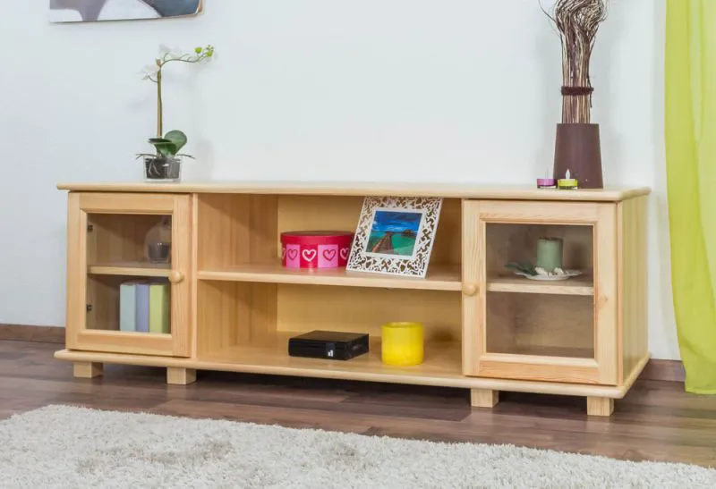 Mobile porta TV in pino massiccio naturale "004" | Design moderno | 55 x 156 x 47 cm | 2 passacavi