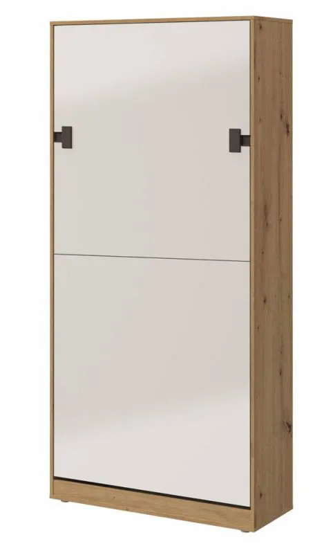 Letto a scomparsa verticale Garian 19 | Rovere, Bianco lucido, Grigio | 90 x 200 cm | Design moderno salvaspazio