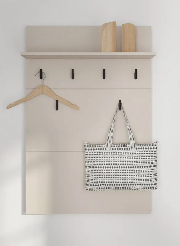 Appendiabiti "Kraljevo" 03, color cashmere, ganci: nero, 6 ganci, 1 ripiano, bordi in ABS, 77 x 19,5 x 115 cm