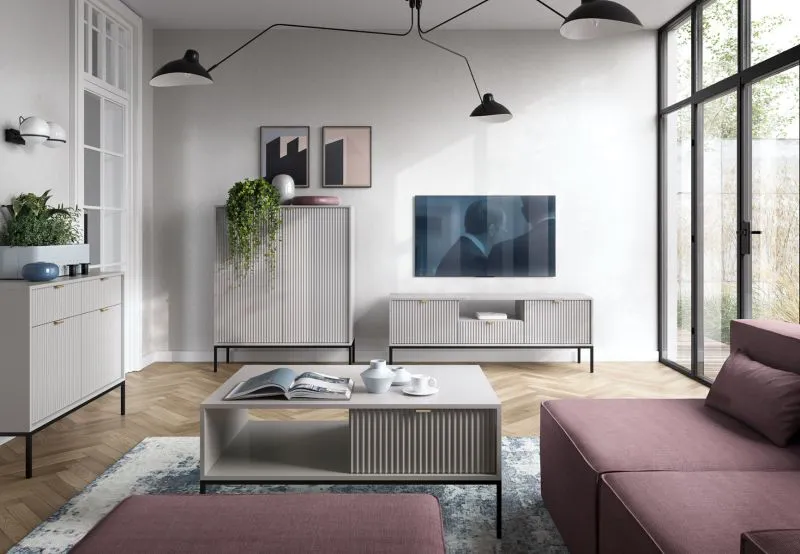 Set soggiorno Worthing 4 pezzi | Grigio, nero e oro | Design moderno ed elegante