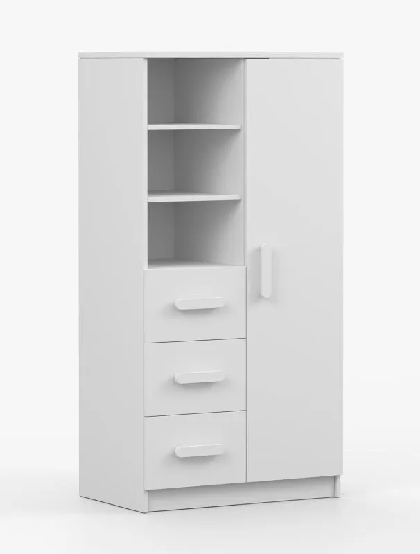 Armadio bianco 7 scomparti, 3 cassetti | Maniglie in legno bianco | 159 x 80 x 40 cm | Serie Smolikas 49