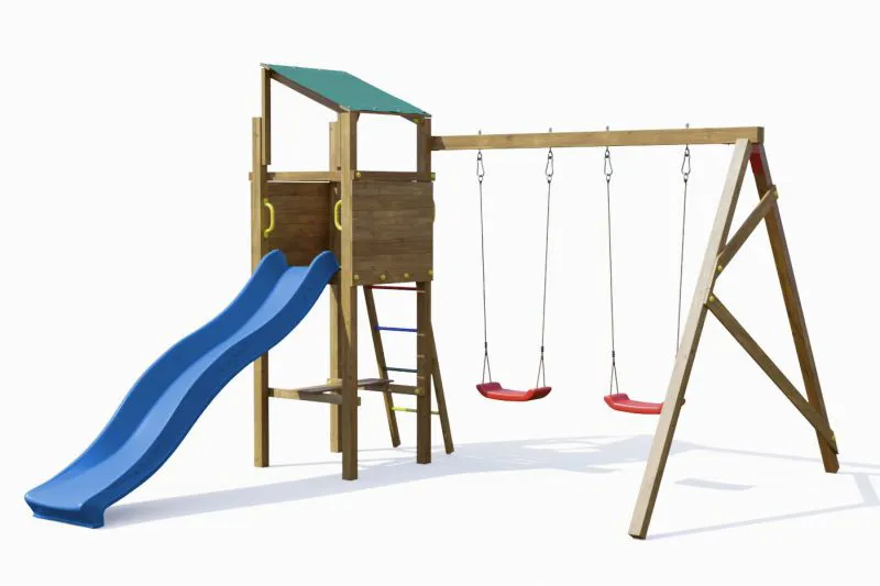 Torretta gioco "Anton" incl. altalena doppia e scivolo a onde FSC®
