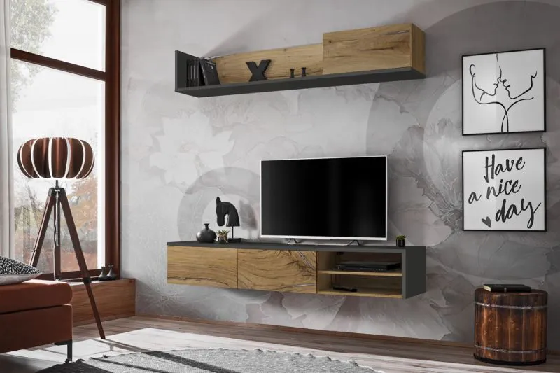Pensile sospeso moderno Bjordal 10 | Rovere Flagstaff e antracite | 180 x 180 x 40 cm | Apertura push-to-open