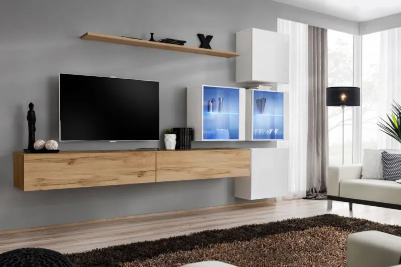 Pensile design Balestrand 299 | Rovere Wotan/Bianco | 200 x 310 x 40 cm | 10 ripiani