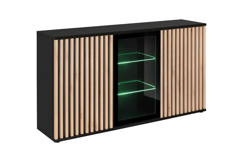 Madia Romfo 06 nera | 1 anta in vetro | 9 scomparti | Push to open | LED | 91,5 x 163 x 40 cm