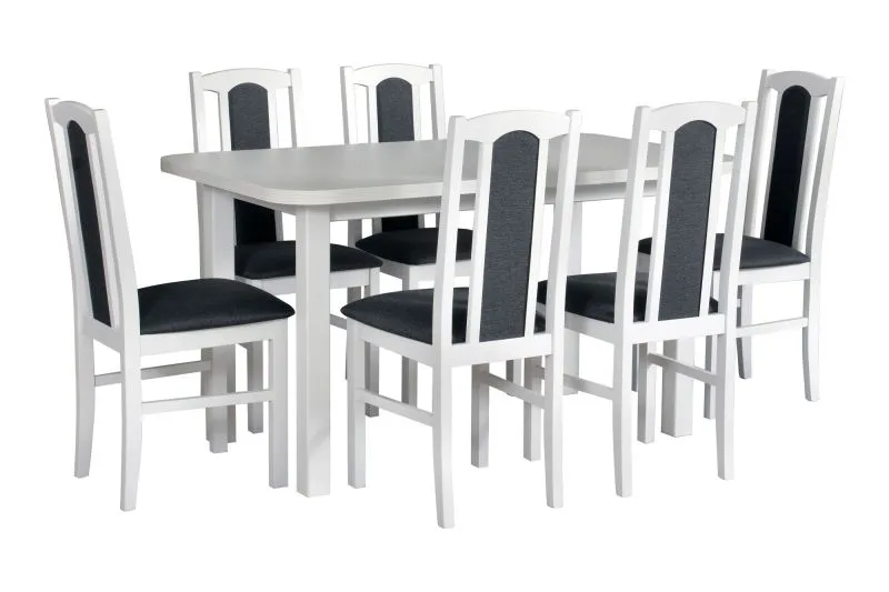 Set sala da pranzo 7 pezzi | 6 sedie legno massiccio bianco | Tavolo robusto allungabile | Design moderno