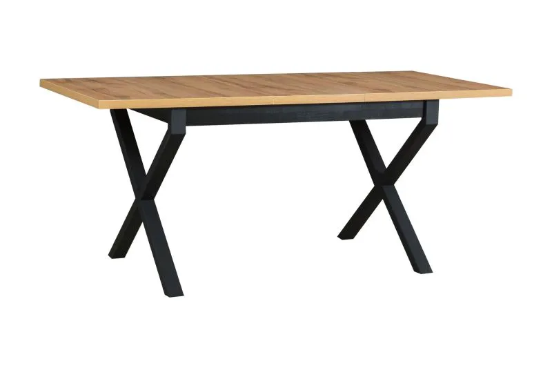 Tavolo da pranzo MENT nero e rovere | 80 x 140/180 cm | Gambe in metallo | Piano in faggio laminato