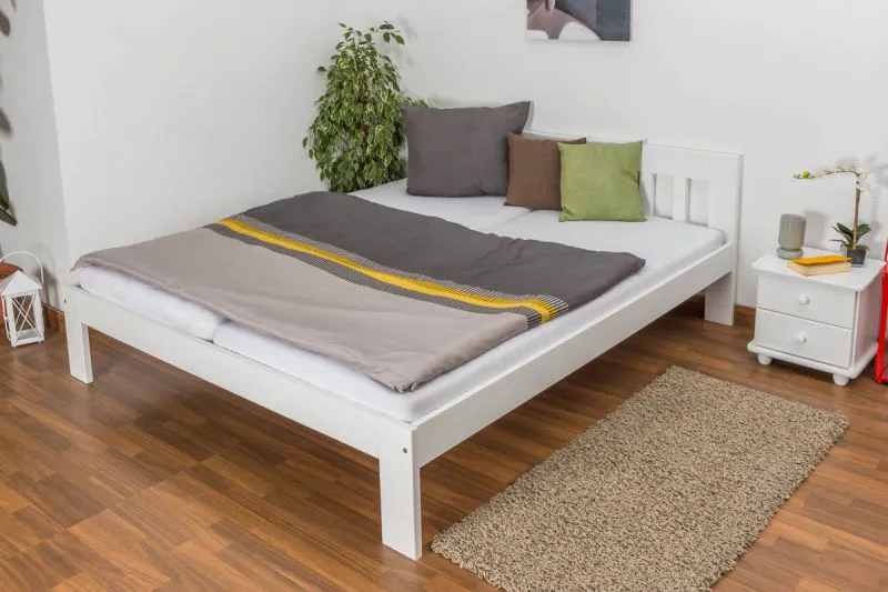 Letto matrimoniale king size 180 x 200 cm | Pino massiccio laccato bianco | Rete a doghe inclusa | Design moderno