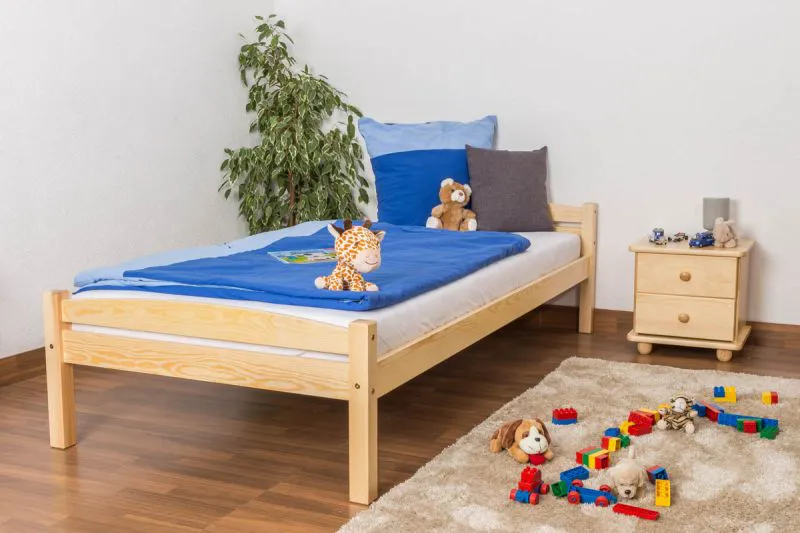 Letto singolo in pino massello naturale 99 | Rete a doghe inclusa | 90 x 200 cm | Design moderno