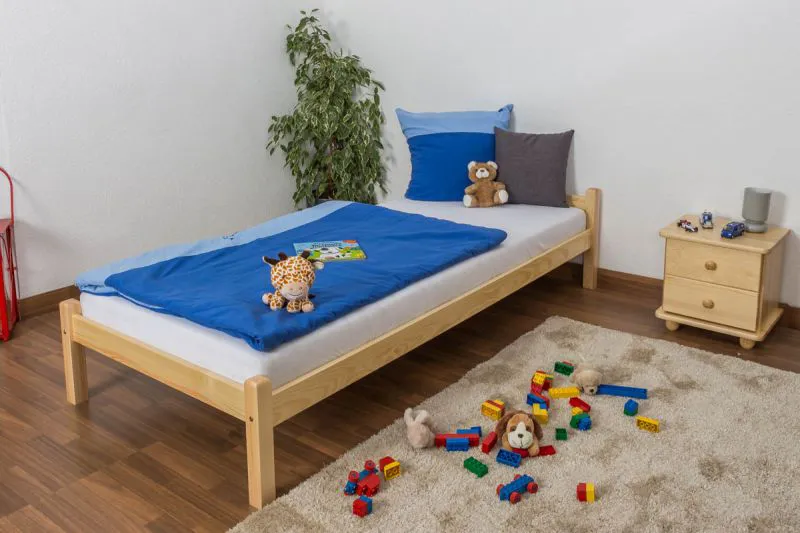 Letto singolo in pino massello naturale | Rete a doghe inclusa | 90 x 200 cm | Design moderno