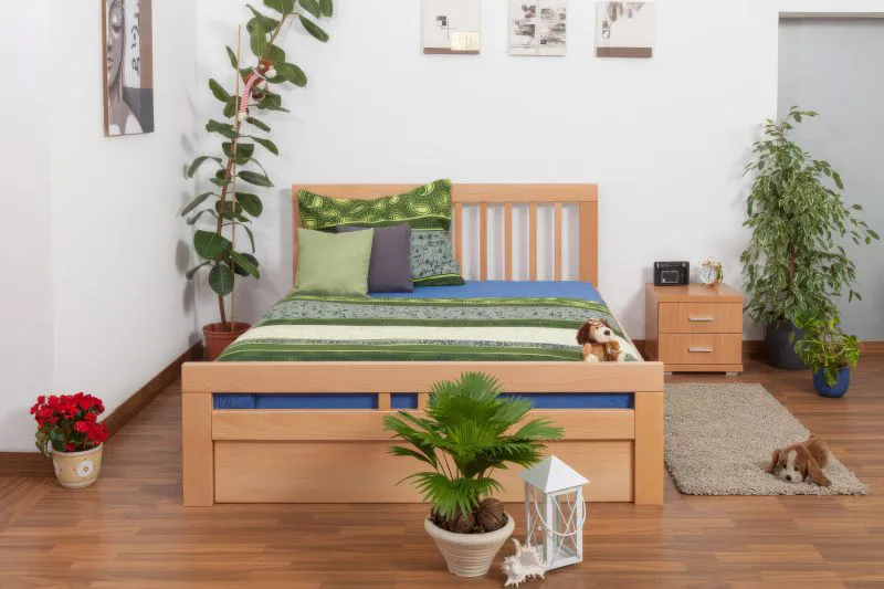 Letto matrimoniale "Easy Premium Line" K8, faggio massiccio, finitura naturale, incl. 1 pannello di copertura, 160 x 200 cm