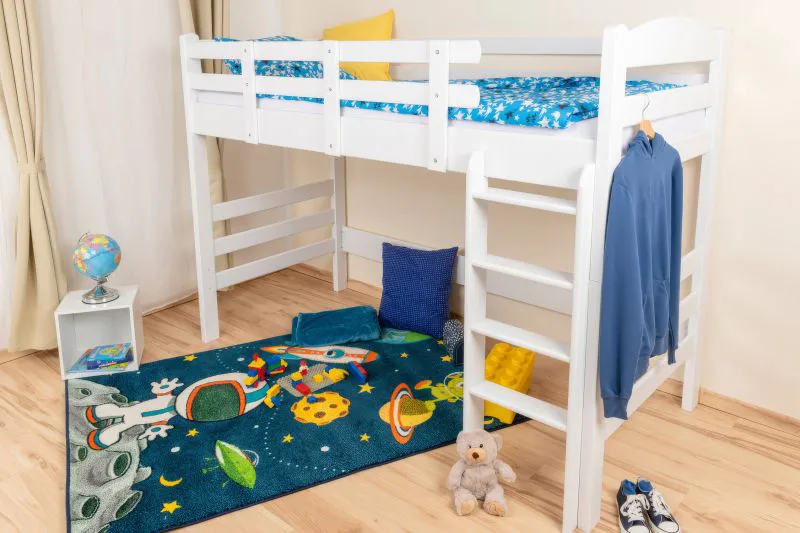 Letto a soppalco Easy Premium Line K22/n | Faggio massello bianco | 90 x 200 cm | Sicurezza e spazio