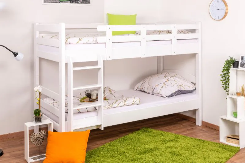 Letto a castello "Easy Premium Line" K17/n in faggio massello laccato bianco - 90 x 200 cm, divisibile