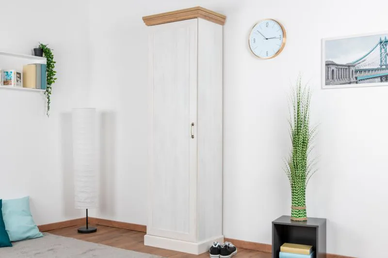 Armadio stile country 1 anta "Badile" 11 | pino bianco/marrone | 187 x 57 x 39 cm | 4 ripiani robusti