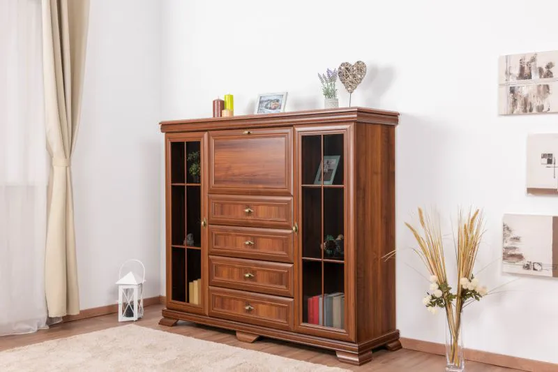 Vetrina Sentis 11 marrone scuro | 136 x 158 x 46 cm | Ampio spazio | Stile country | Robusta