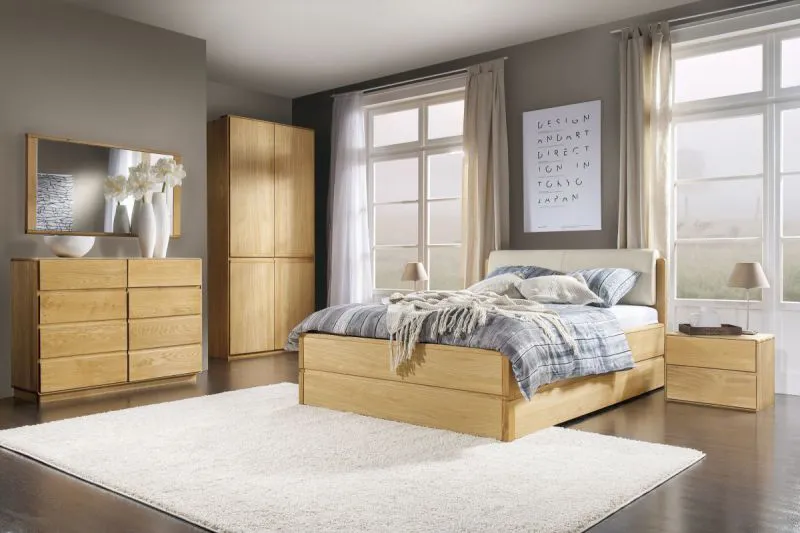 Camera da letto completa 6 pezzi "Fazenda" | Rovere parzialmente massello | Finitura naturale | Design moderno