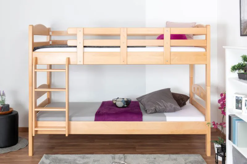 Letto a castello "Easy Premium Line" K18/n in faggio massello naturale - 90 x 200 cm, testiera forata, divisibile