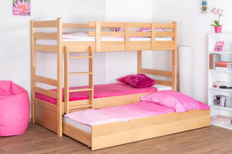 Letto a castello in faggio massiccio naturale K20/h | 90x200 cm | Testiera dritta, rete e pannelli inclusi