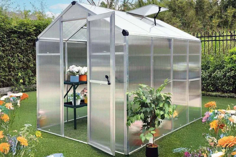 Serra Safran PRO 02, 175 x 178 x 192 cm, colore del profilo grigio, incl. sottostruttura e 1 lucernario, teli a doppia parete