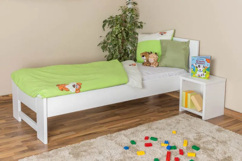Letto singolo 80 x 200 cm in faggio massello laccato bianco 111A | Design moderno | Rete a doghe inclusa