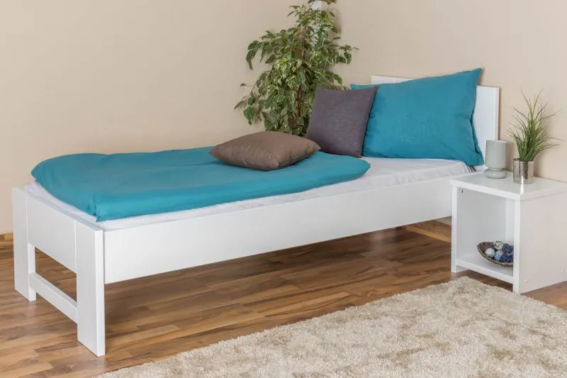 Letto singolo 111, faggio massello, laccato bianco, incl. rete a doghe - 80 x 200 cm