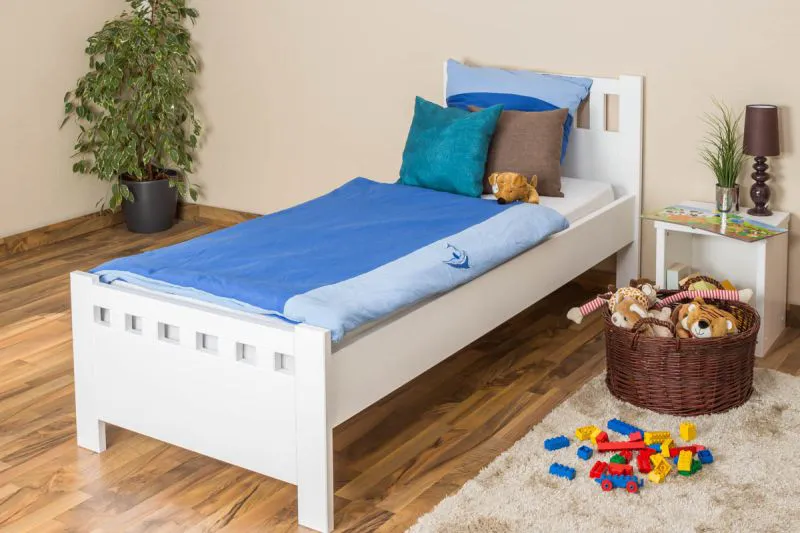 Letto singolo in pino massello bianco 68 | Rete a doghe inclusa | 80 x 200 cm
